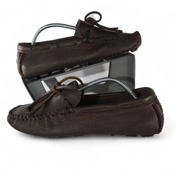 Minnetonka Moosehide Leather Driver Moc Loafers Men's 8 Chocolate Brown 952 - Picture 1 of 12